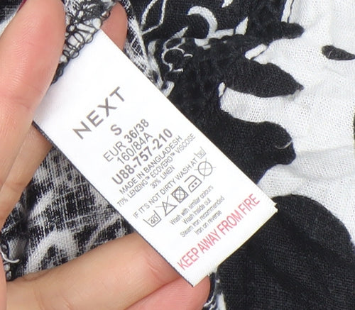 Next Petite Black Floral Linen Blend Shift Dress Size S