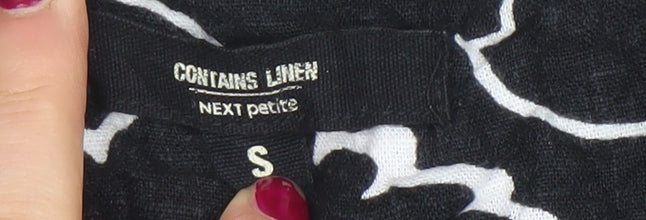 Next Petite Black Floral Linen Blend Shift Dress Size S