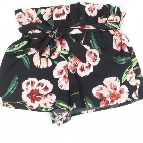 Influence Womens Black Floral Paperbag Shorts Size 8