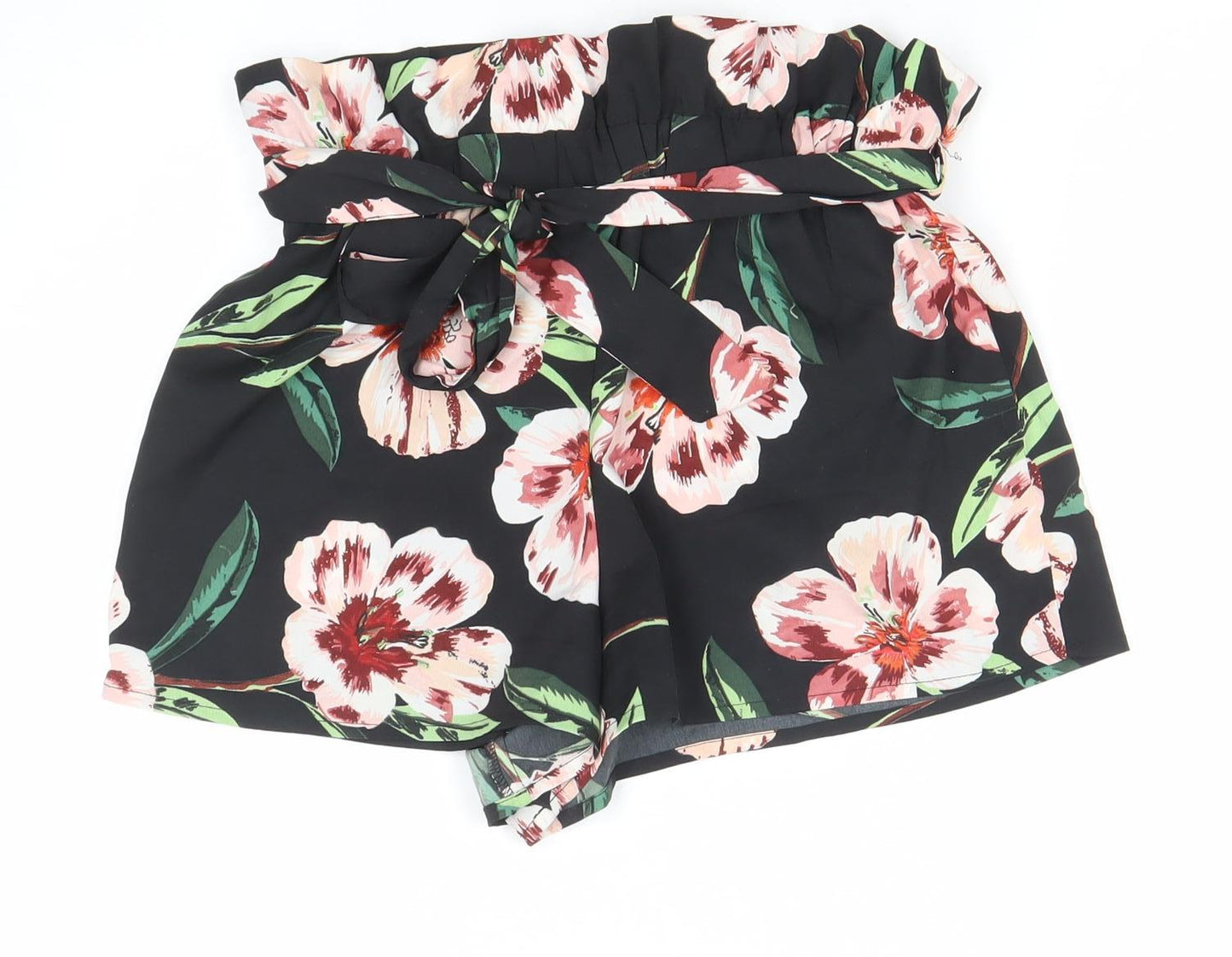 Influence Womens Black Floral Paperbag Shorts Size 8