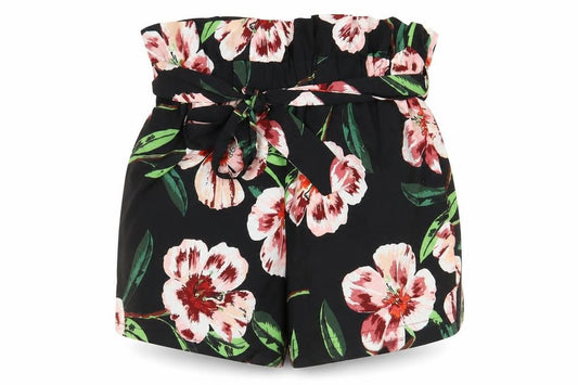 Influence Womens Black Floral Paperbag Shorts Size 8
