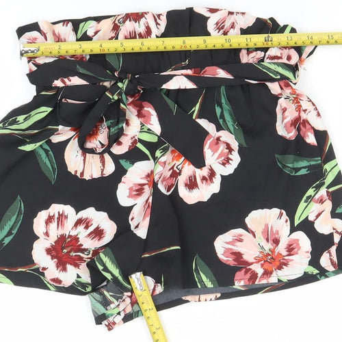 Influence Womens Black Floral Paperbag Shorts Size 8