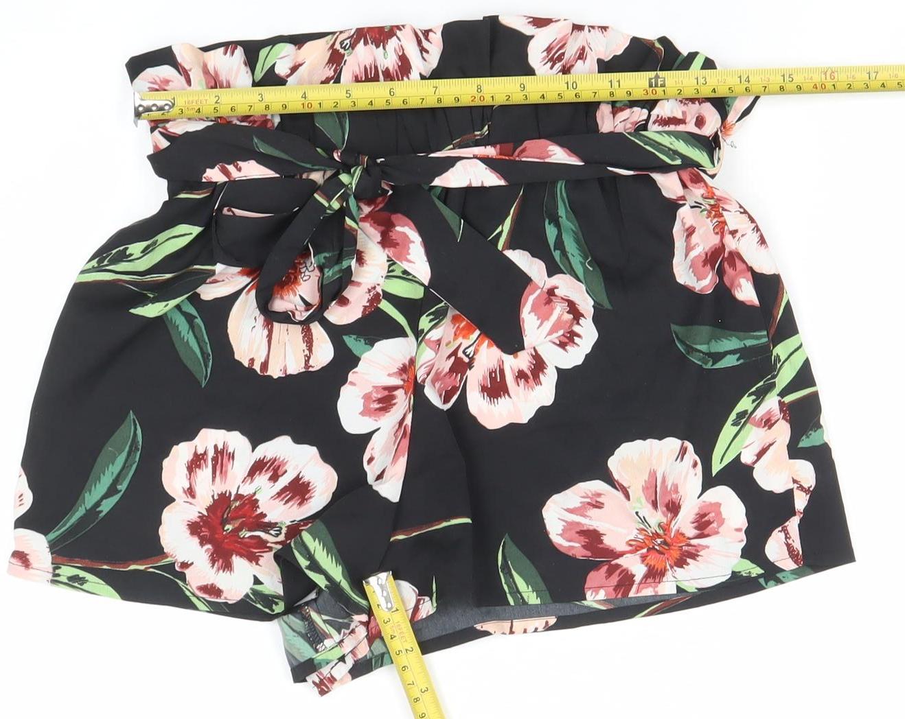Influence Womens Black Floral Paperbag Shorts Size 8