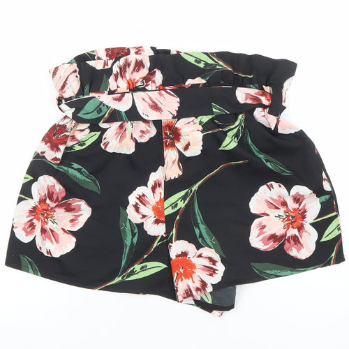 Influence Womens Black Floral Paperbag Shorts Size 8