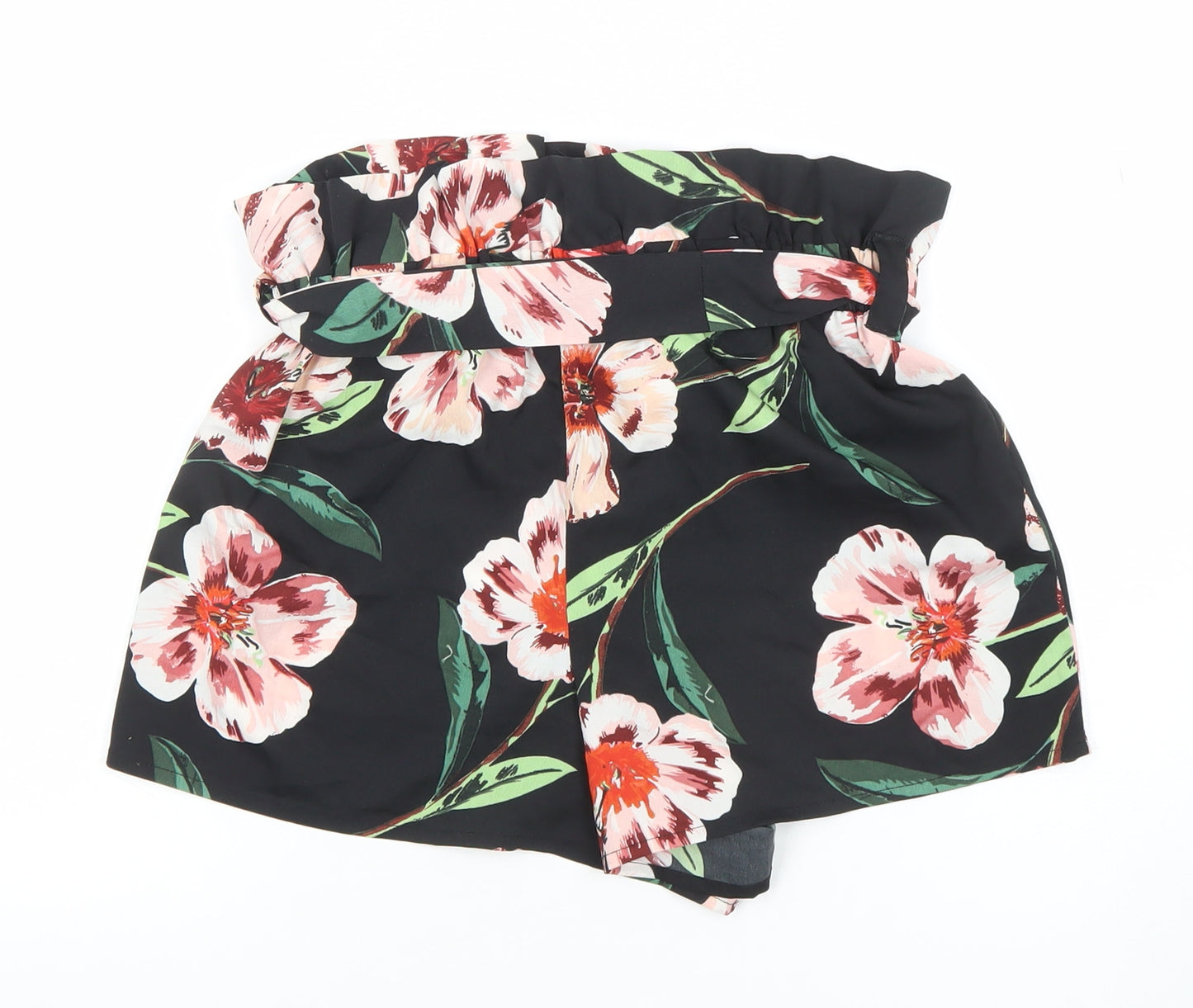 Influence Womens Black Floral Paperbag Shorts Size 8