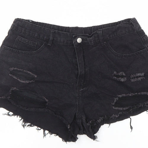 SHEIN Women’s Black Cut-Off Denim Shorts 2XL Distressed High Rise