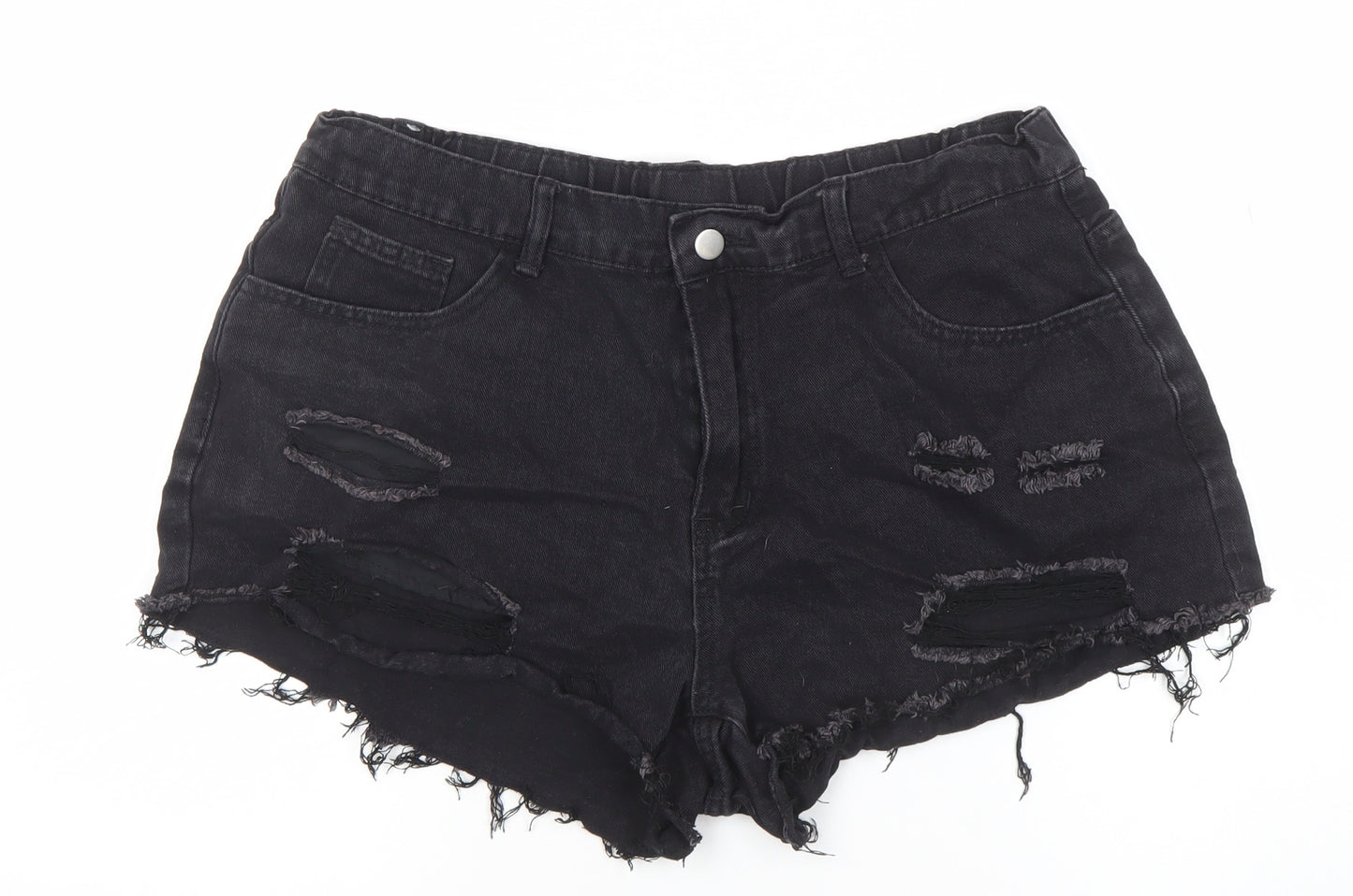 SHEIN Women’s Black Cut-Off Denim Shorts 2XL Distressed High Rise