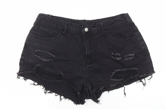 SHEIN Women’s Black Cut-Off Denim Shorts 2XL Distressed High Rise