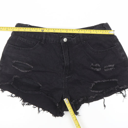 SHEIN Women’s Black Cut-Off Denim Shorts 2XL Distressed High Rise