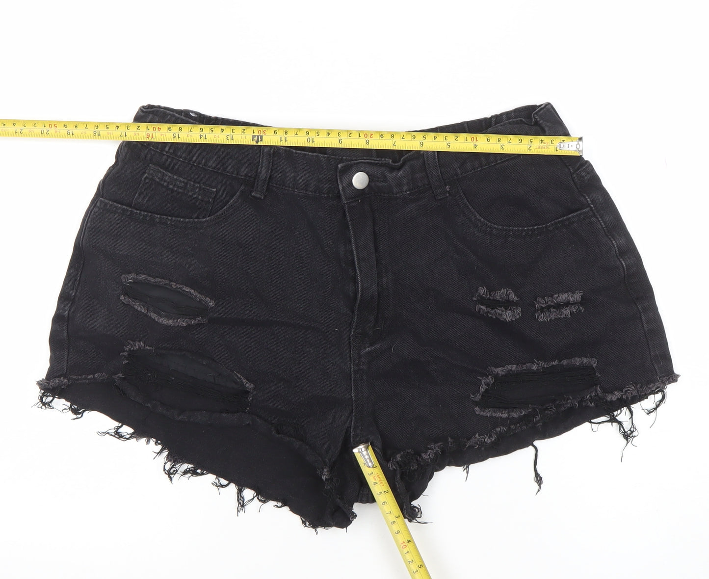 SHEIN Women’s Black Cut-Off Denim Shorts 2XL Distressed High Rise