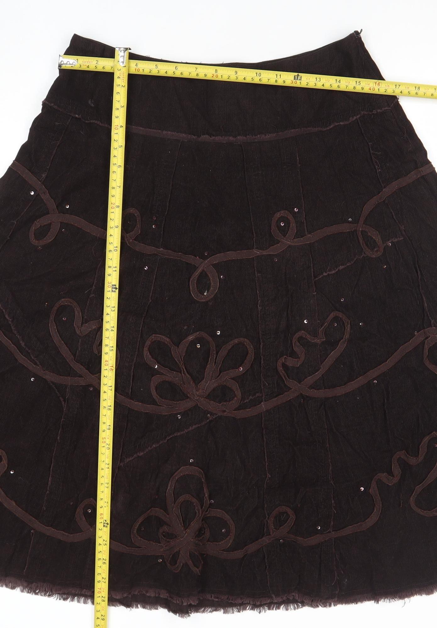 ROCHA.JOHN ROCHA Women Brown A-Line Corduroy Midi Skirt Size 10