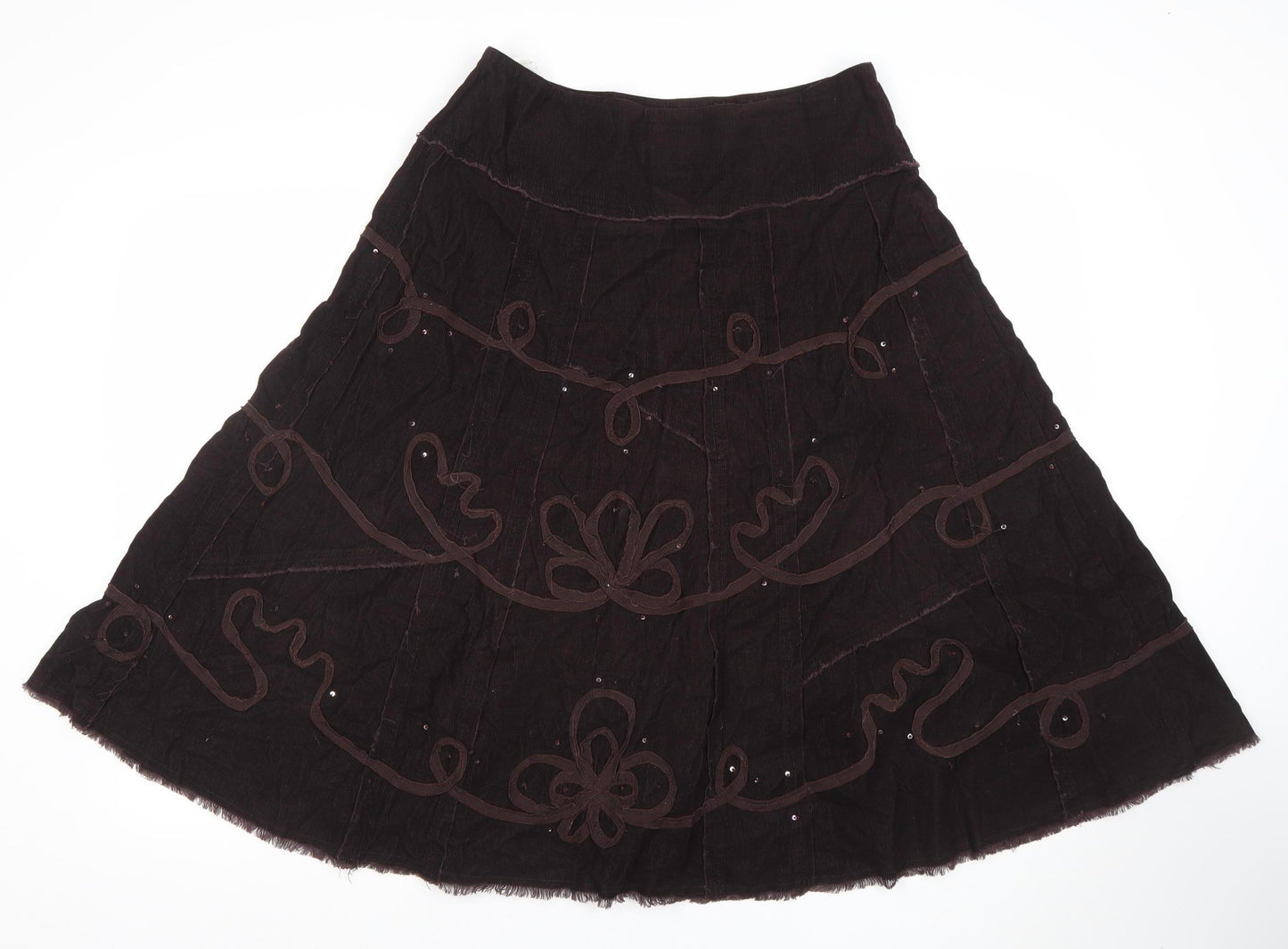 ROCHA.JOHN ROCHA Women Brown A-Line Corduroy Midi Skirt Size 10