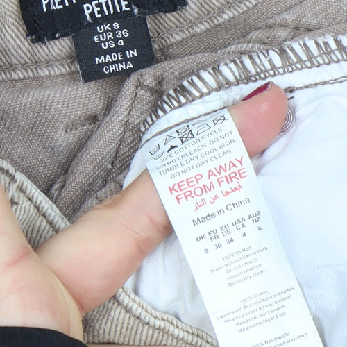 PrettyLittleThing Petite Beige Distressed Cargo Wide-Leg Jeans UK 8