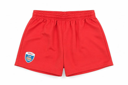 Front view of O’Neills boys’ red athletic sports shorts 4 years polyester elastic waist