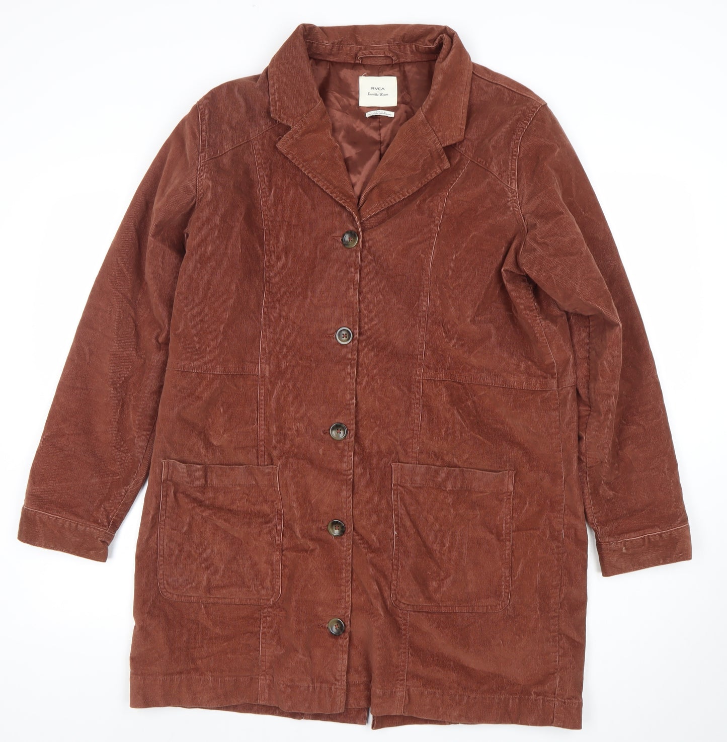 RVCA Women’s Brown Corduroy Overcoat Size 12 Button Long Jacket