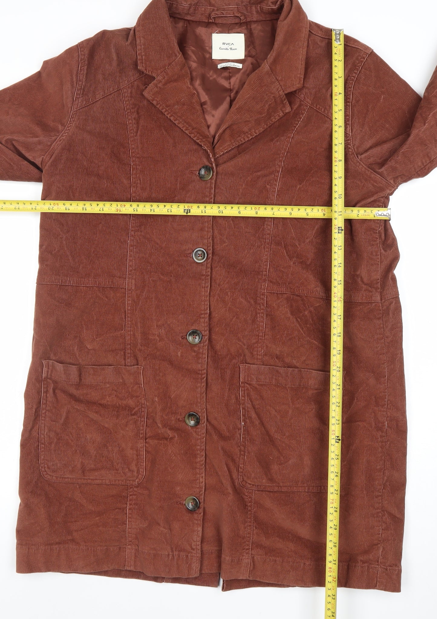 RVCA Women’s Brown Corduroy Overcoat Size 12 Button Long Jacket