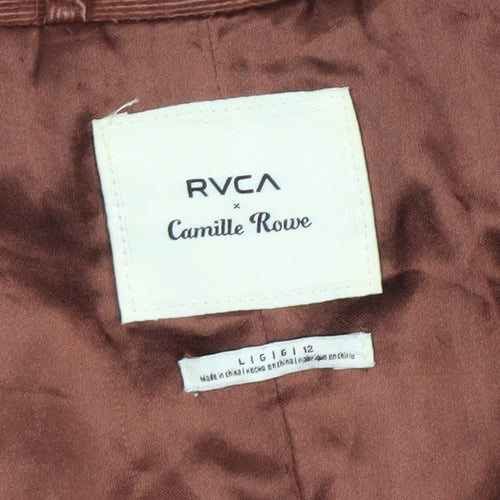 RVCA Women’s Brown Corduroy Overcoat Size 12 Button Long Jacket