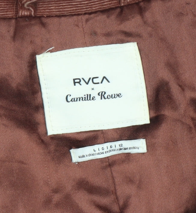RVCA Women’s Brown Corduroy Overcoat Size 12 Button Long Jacket