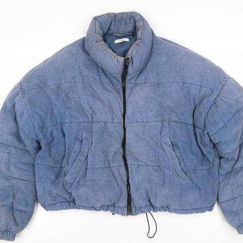 OVS Women Blue Corduroy Puffer Jacket Size 12 Short Zip Winter Coat