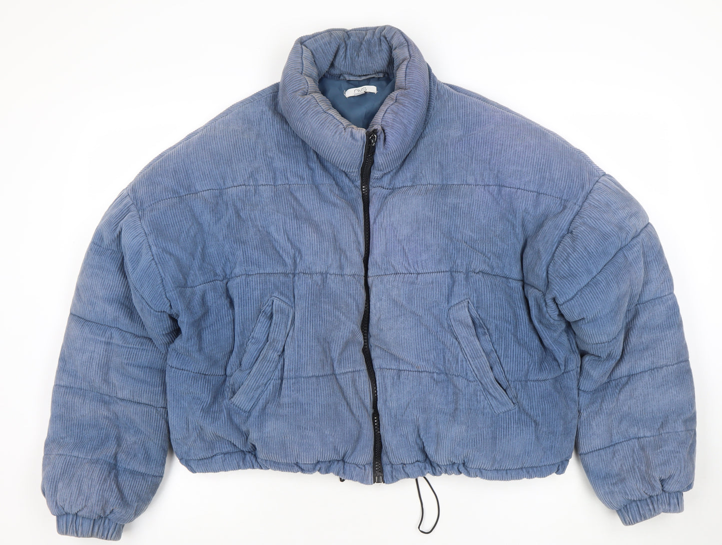 OVS Women Blue Corduroy Puffer Jacket Size 12 Short Zip Winter Coat