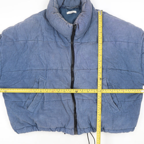 OVS Women Blue Corduroy Puffer Jacket Size 12 Short Zip Winter Coat