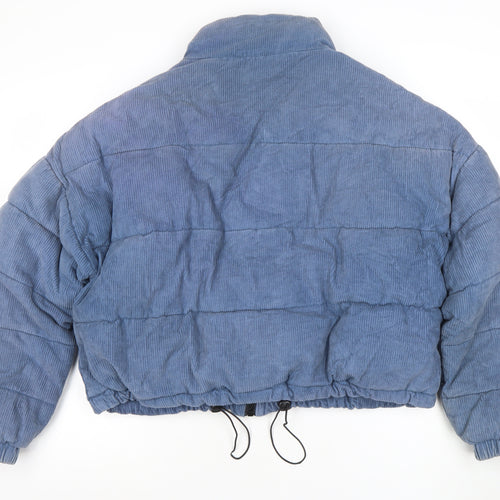 OVS Women Blue Corduroy Puffer Jacket Size 12 Short Zip Winter Coat