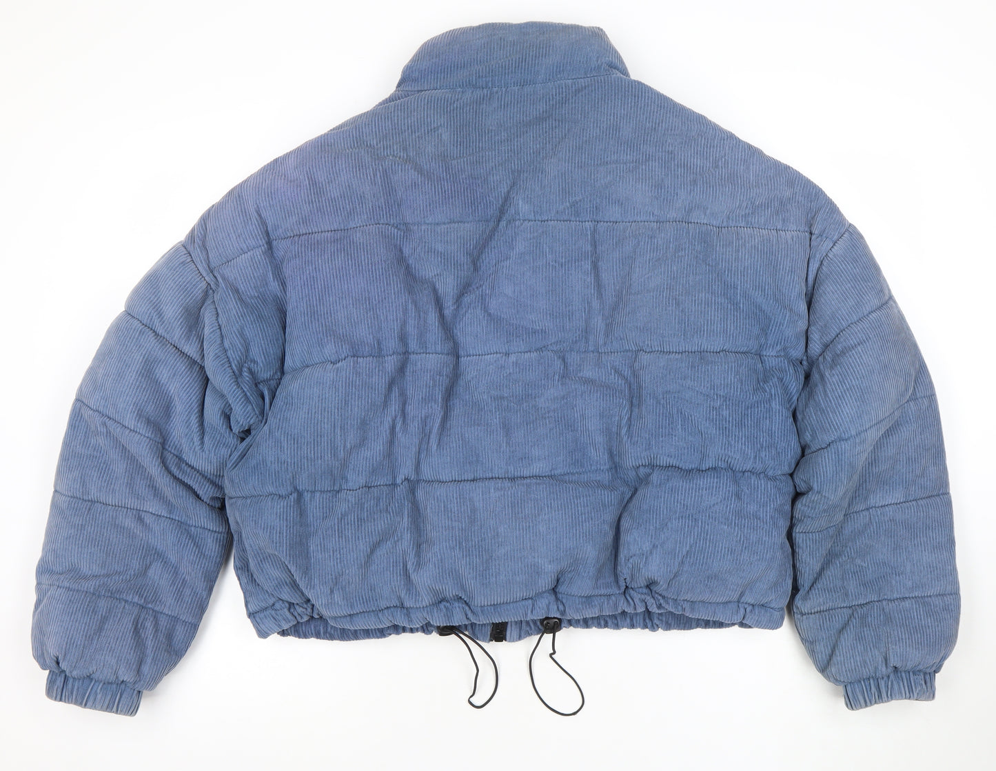 OVS Women Blue Corduroy Puffer Jacket Size 12 Short Zip Winter Coat