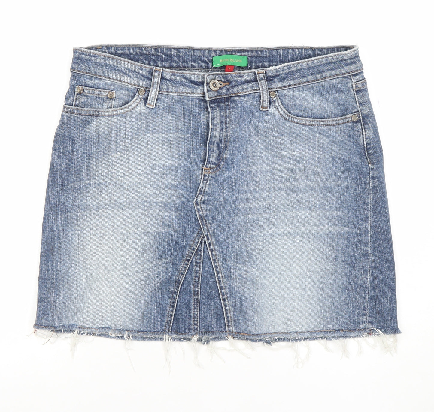 River Island Womens Blue Denim Mini Skirt Size 14 Stretch Casual