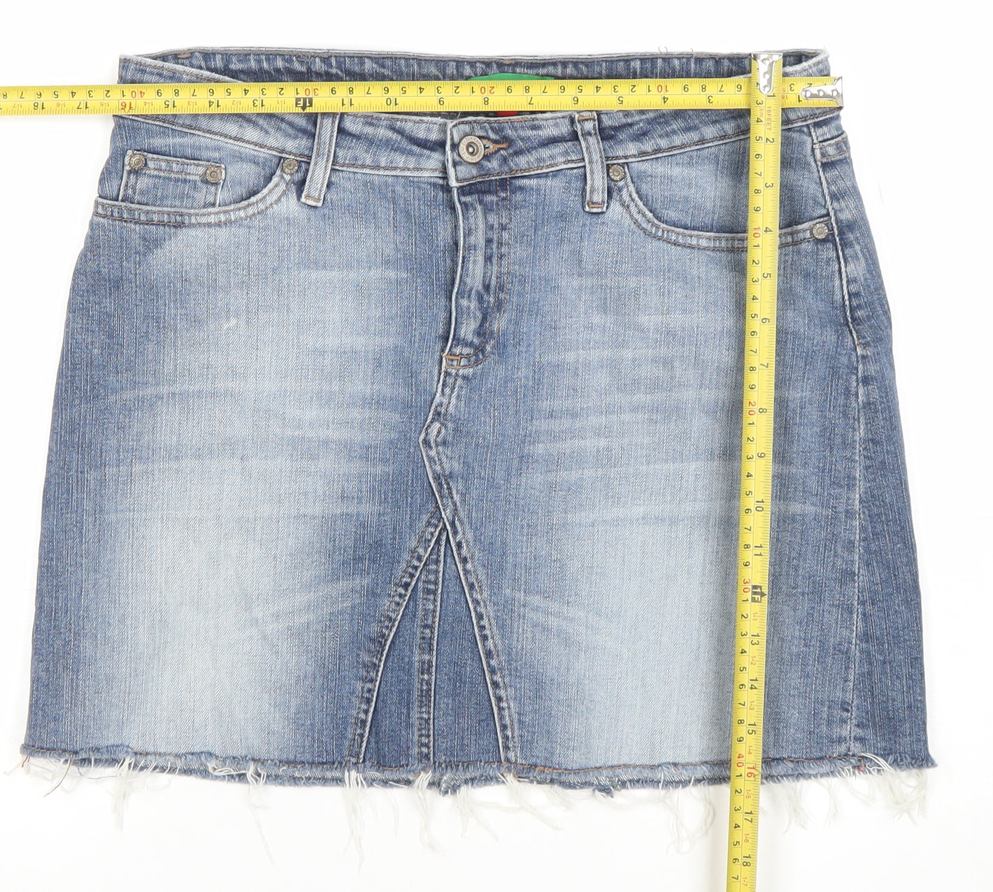 River Island Womens Blue Denim Mini Skirt Size 14 Stretch Casual