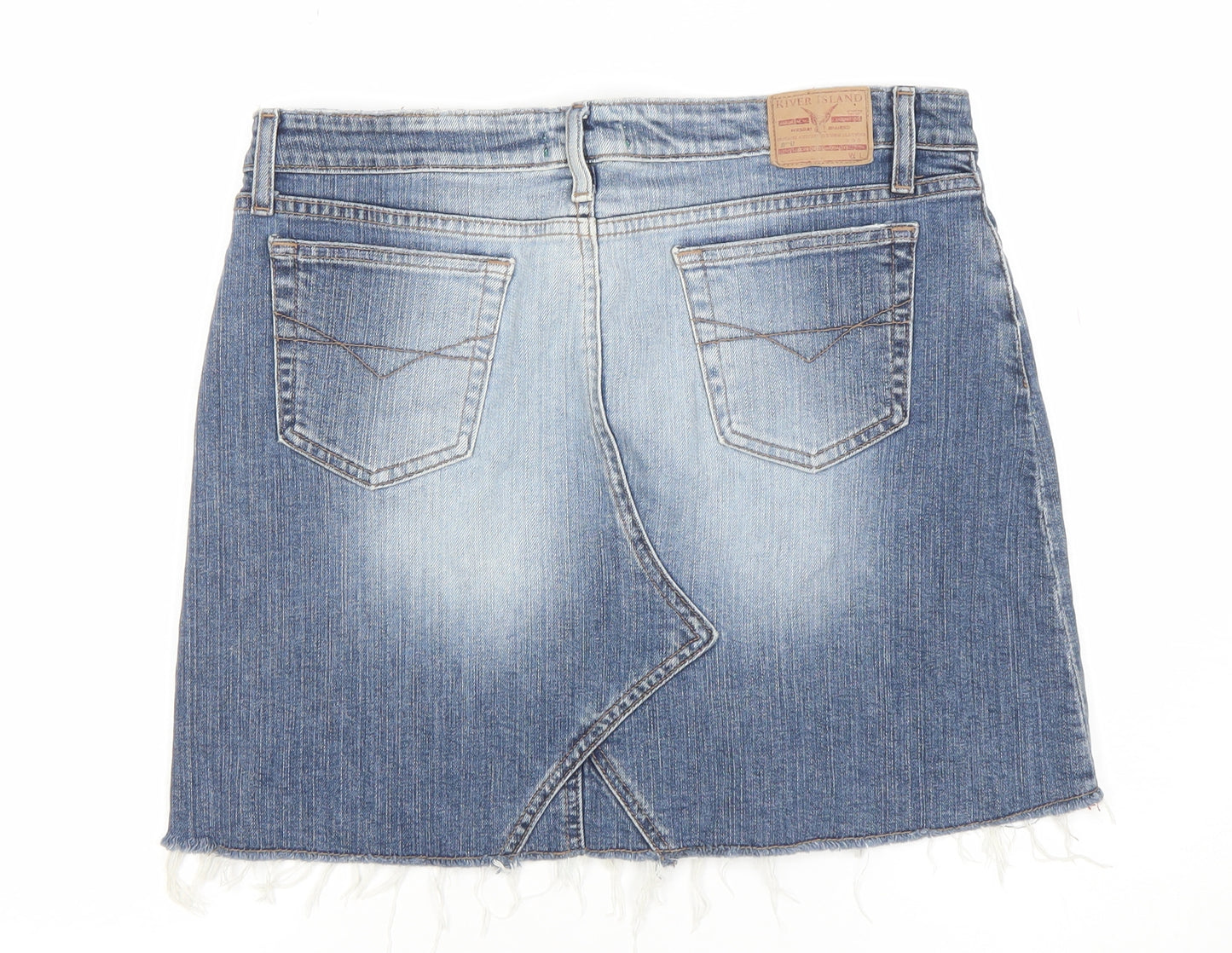 River Island Womens Blue Denim Mini Skirt Size 14 Stretch Casual