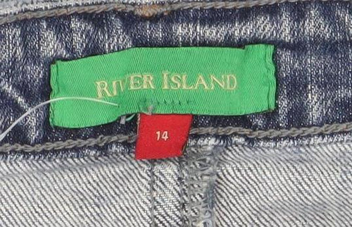 River Island Womens Blue Denim Mini Skirt Size 14 Stretch Casual
