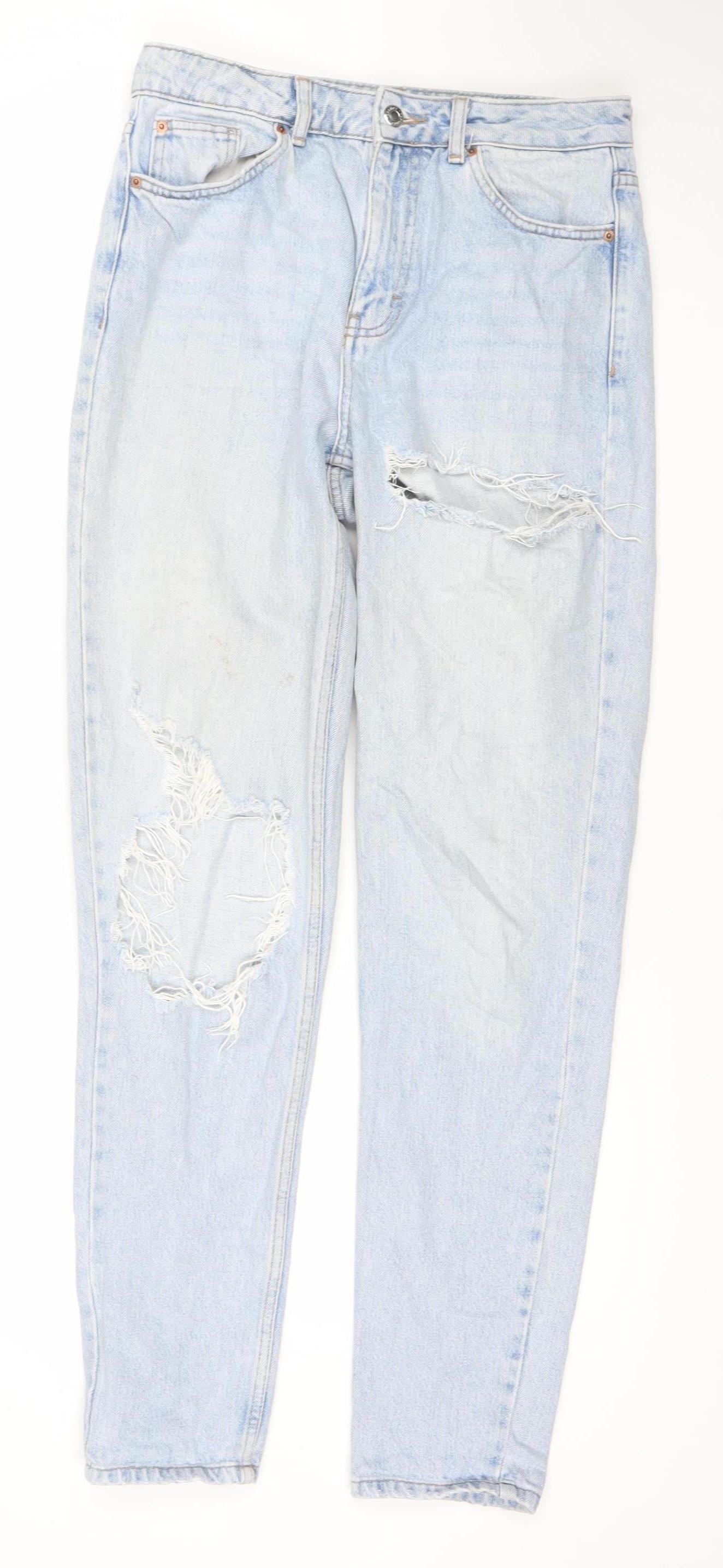 Topshop Women’s Blue High Rise Mom Jeans Size 10 Distressed Denim
