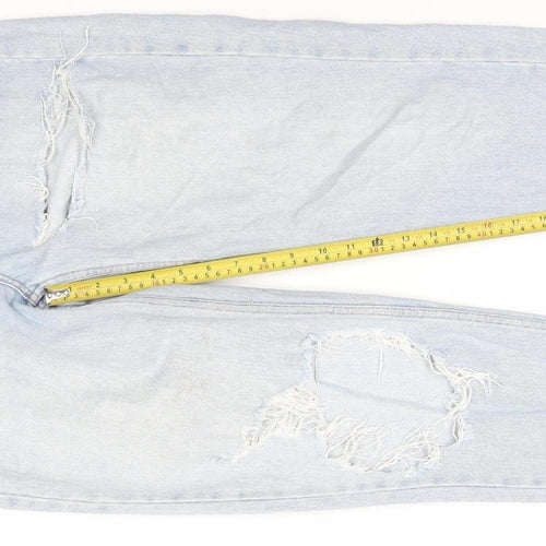 Topshop Women’s Blue High Rise Mom Jeans Size 10 Distressed Denim