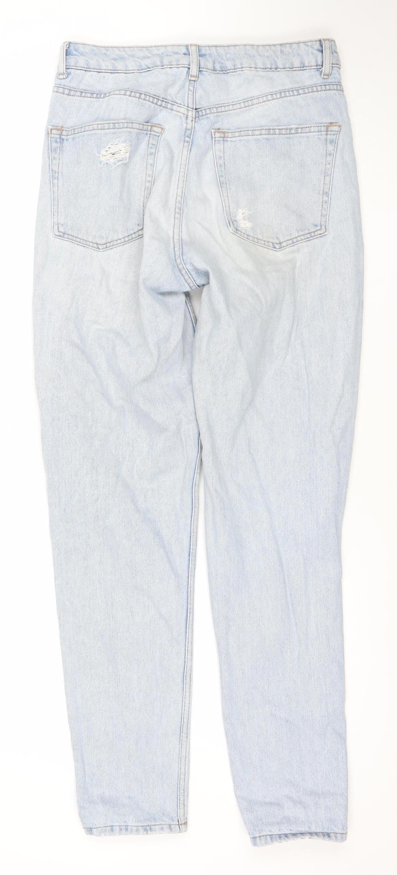 Topshop Women’s Blue High Rise Mom Jeans Size 10 Distressed Denim