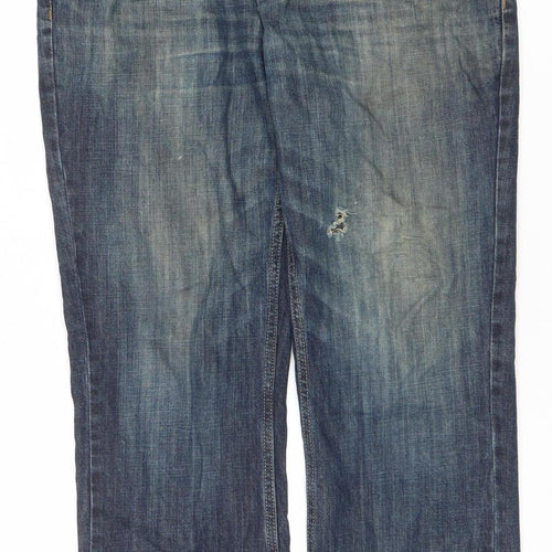 Next Men's Blue Straight Jeans 32W 31L Mid Wash Cotton Casual Denim