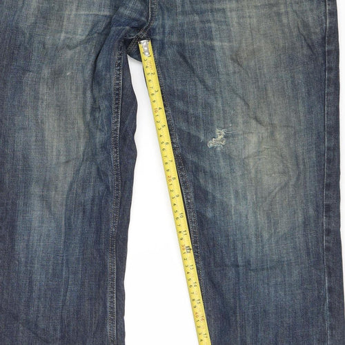 Next Men's Blue Straight Jeans 32W 31L Mid Wash Cotton Casual Denim