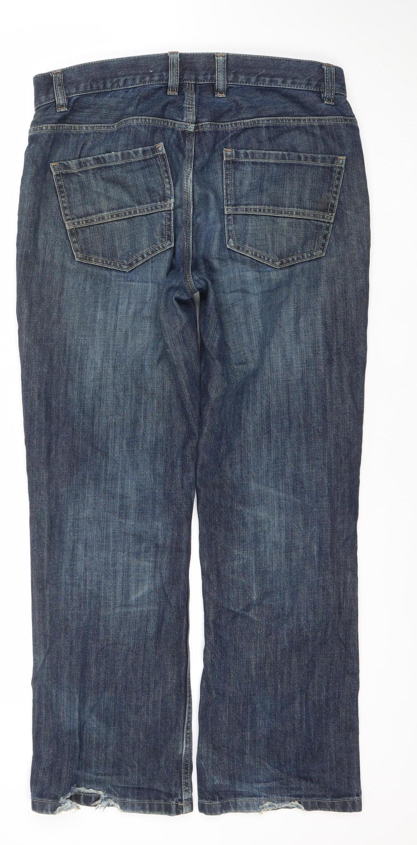 Next Men's Blue Straight Jeans 32W 31L Mid Wash Cotton Casual Denim