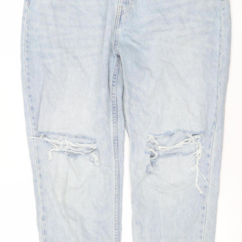 Zara Women's Blue Distressed Boyfriend Relaxed Mid Rise Jeans Size 16