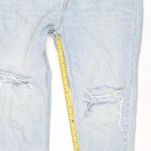 Zara Women's Blue Distressed Boyfriend Relaxed Mid Rise Jeans Size 16