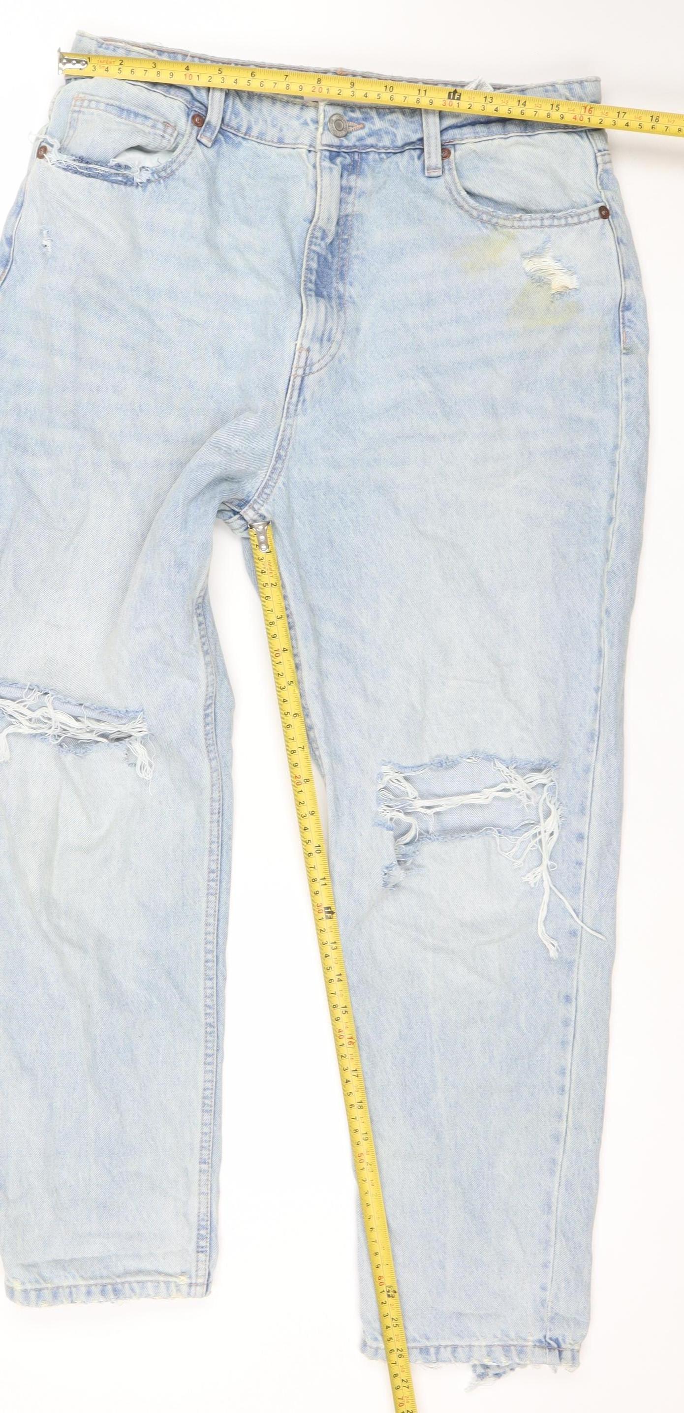 Zara Women's Blue Distressed Boyfriend Relaxed Mid Rise Jeans Size 16