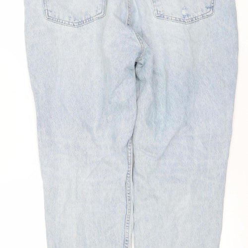 Zara Women's Blue Distressed Boyfriend Relaxed Mid Rise Jeans Size 16