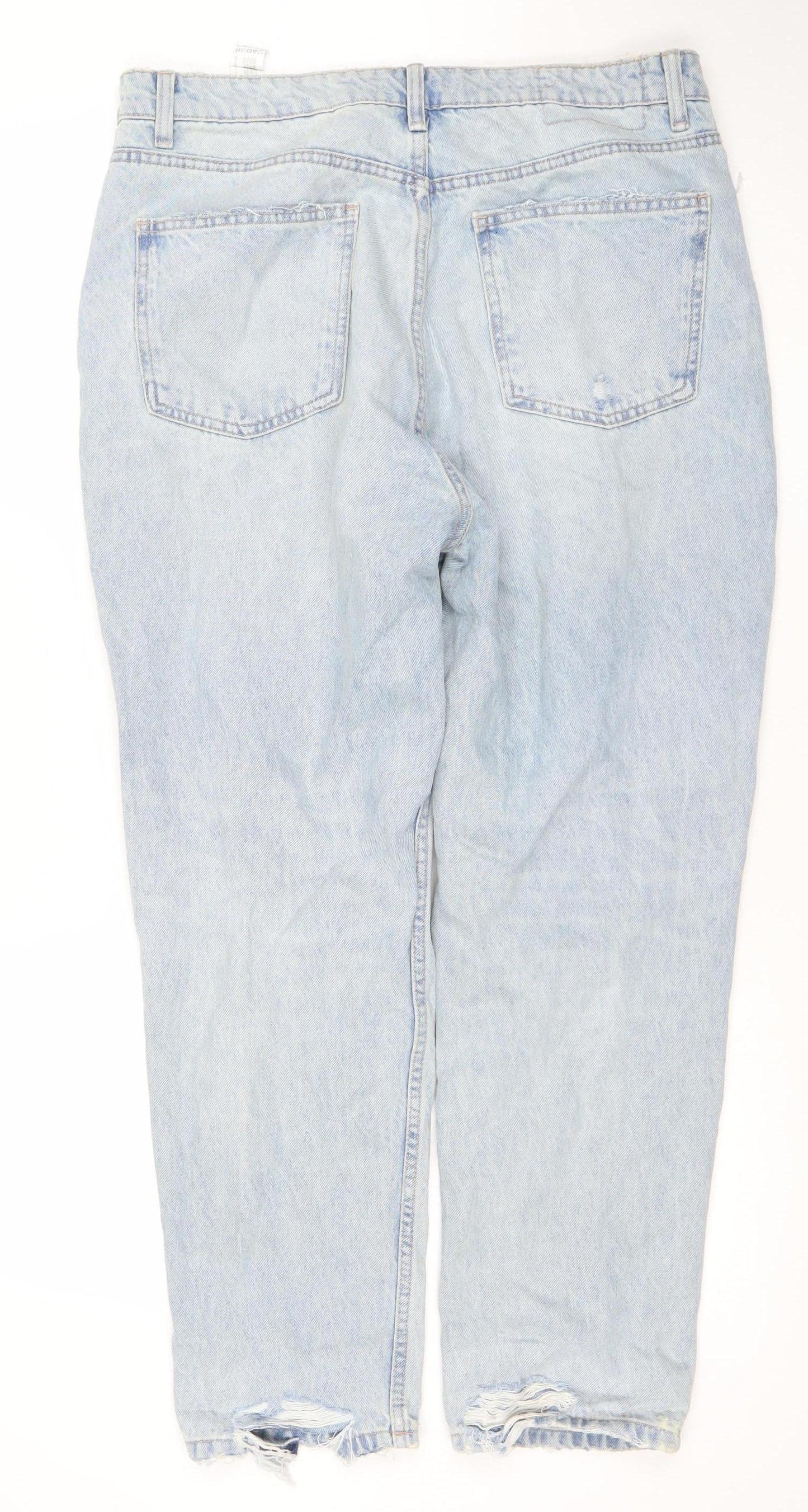 Zara Women's Blue Distressed Boyfriend Relaxed Mid Rise Jeans Size 16