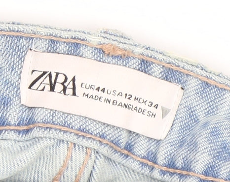 Zara Women's Blue Distressed Boyfriend Relaxed Mid Rise Jeans Size 16