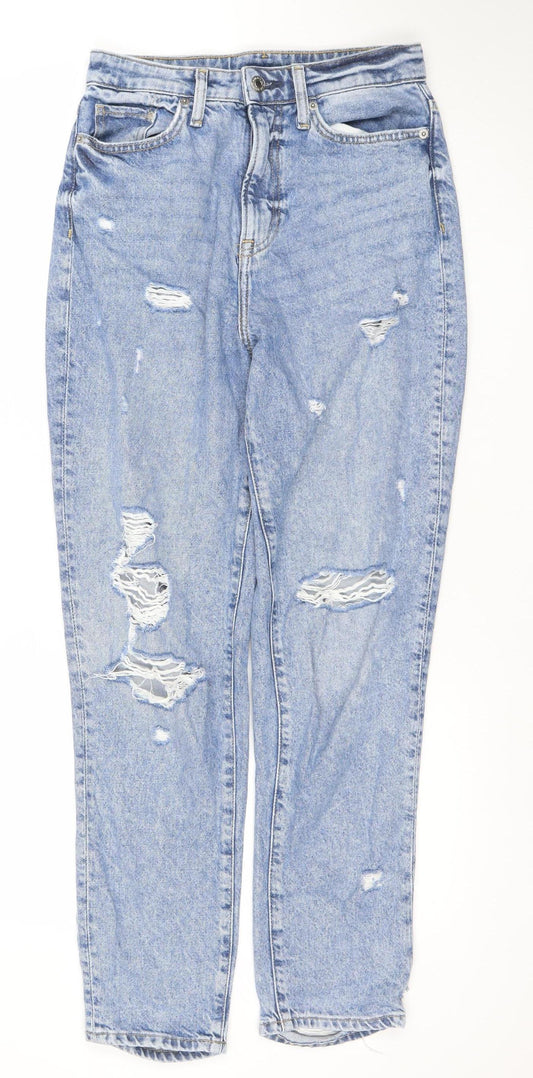 H&M Women’s Blue Distressed High Waist Mom Jeans Size 8
