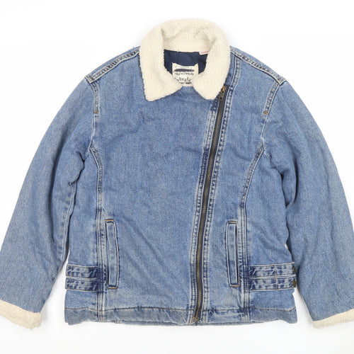 Zara Girls Blue Denim Shearling Lined Biker Jacket 9-10 Years