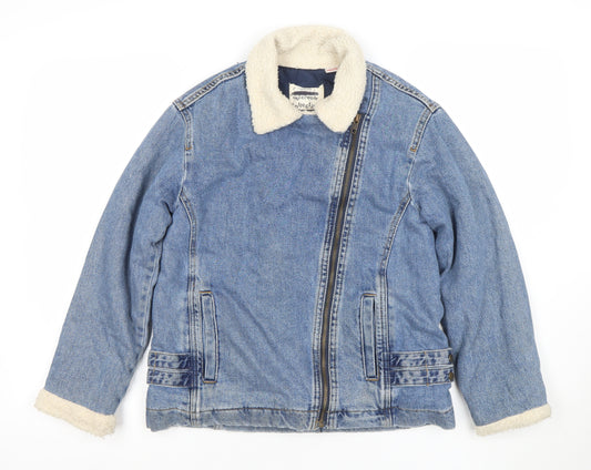 Zara Girls Blue Denim Shearling Lined Biker Jacket 9-10 Years