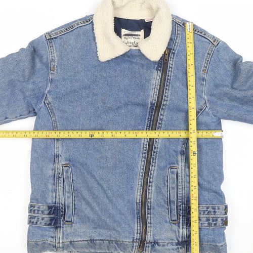 Zara Girls Blue Denim Shearling Lined Biker Jacket 9-10 Years