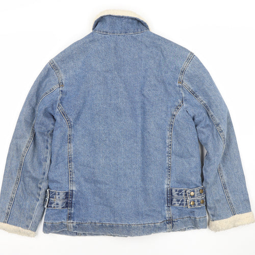 Zara Girls Blue Denim Shearling Lined Biker Jacket 9-10 Years