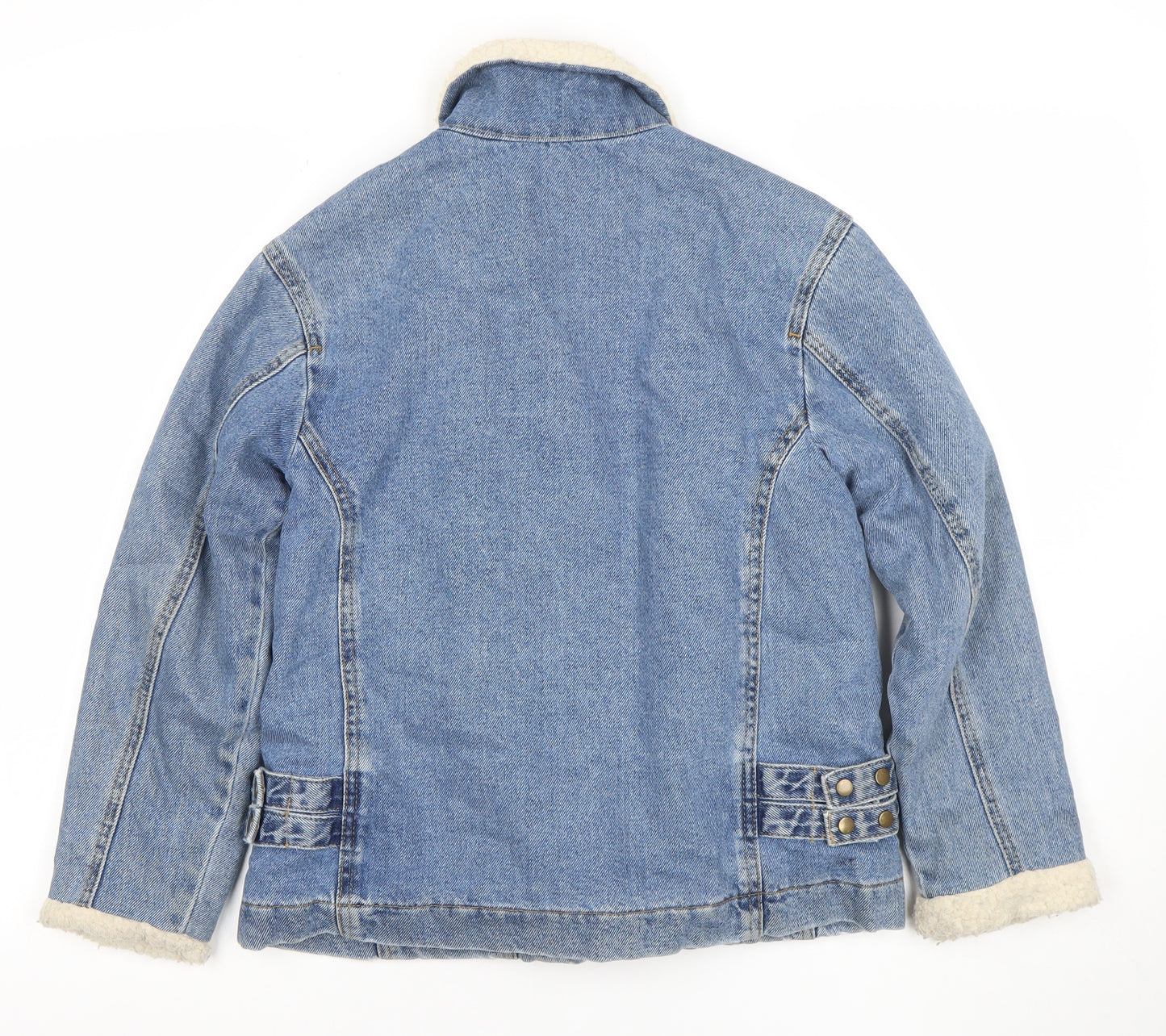 Zara Girls Blue Denim Shearling Lined Biker Jacket 9-10 Years