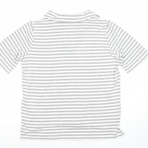 Frank Walder Womens Grey Striped Studded V-Neck T-Shirt Size 14